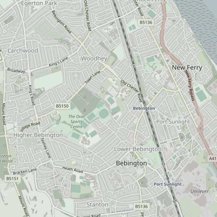 Map of Bebington and the surrounding streets